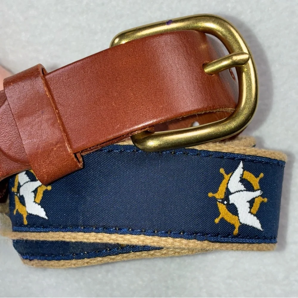 Leather Man Ltd Belt Swallow Ships Wheel Brass Leather Cotton Size 28 Preppy